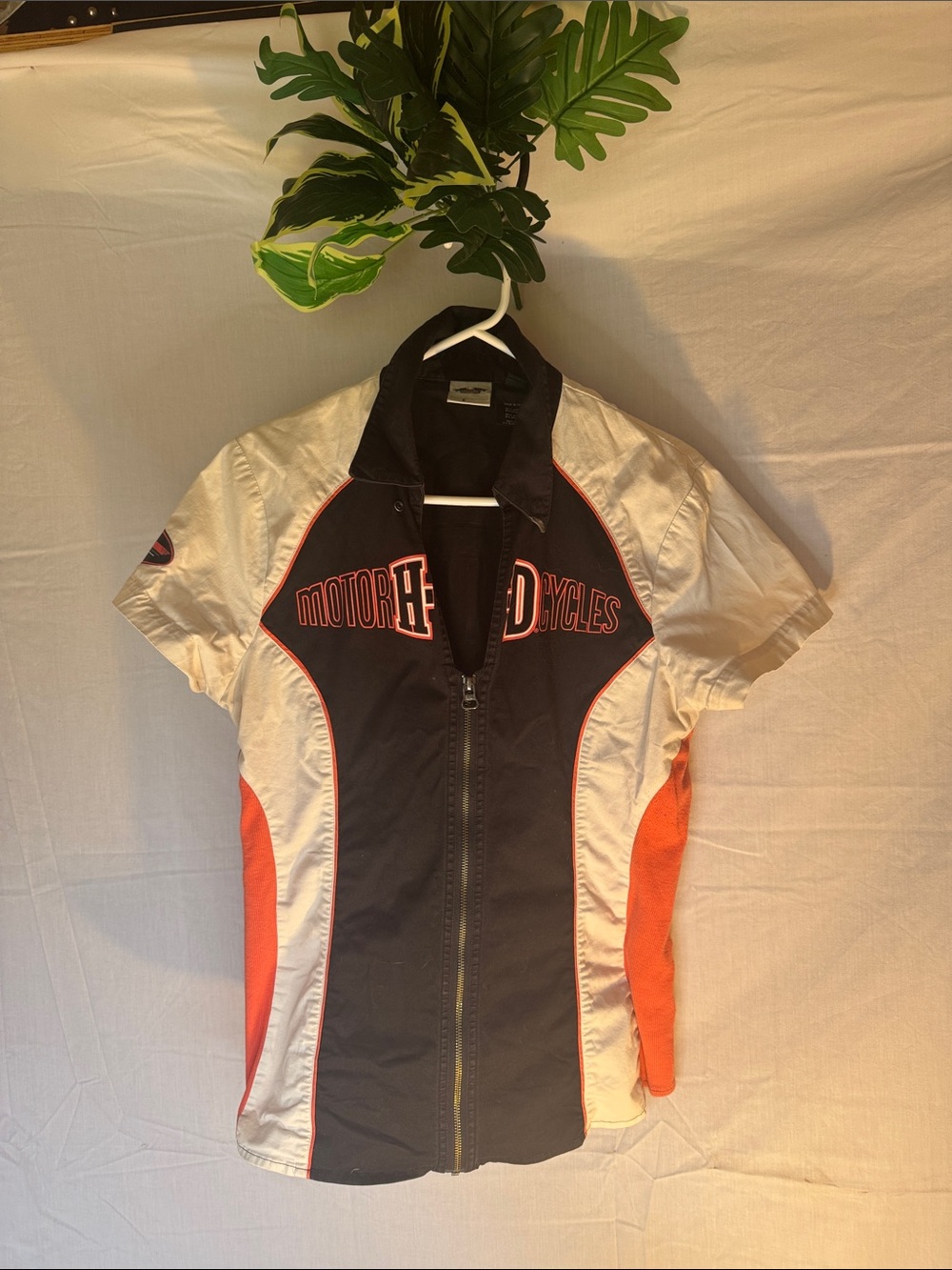 Harley-Davidson Black White Orange Short-Sleeve Zip Jacket